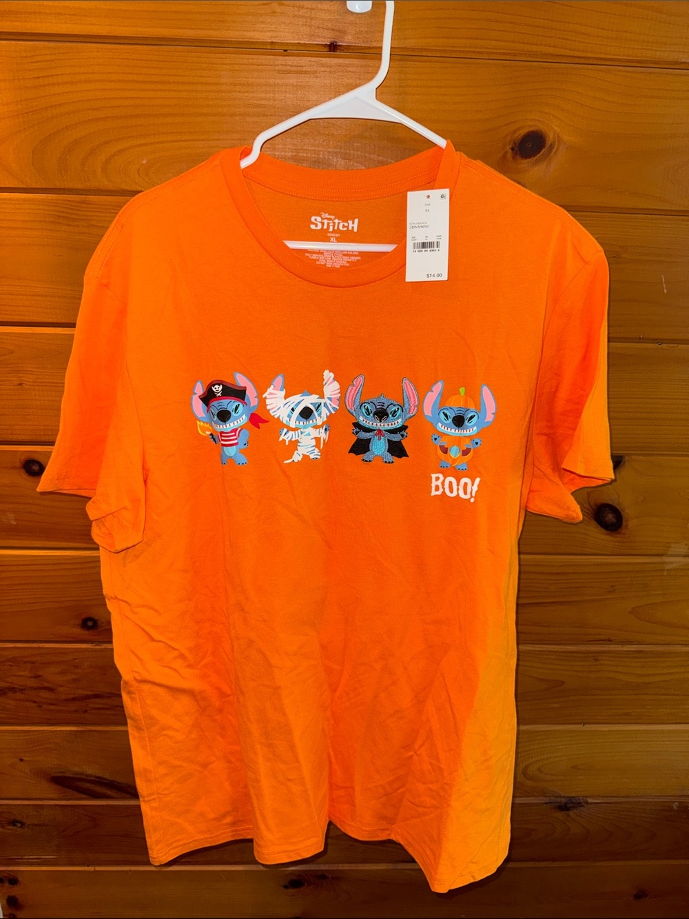 Disney Orange Stitch Halloween Tee with Four Costume Graphics